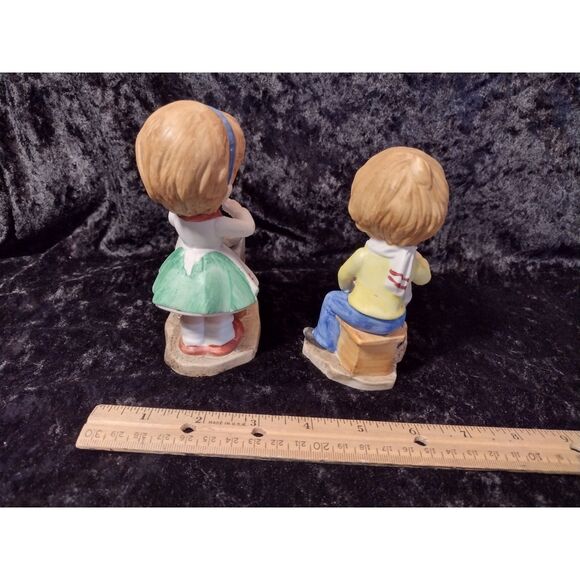 Vintage Lefton? Kitsch Boy Girl Cooking Pot Belly Stove Porcelain MCM Figurines - Picture 7 of 7